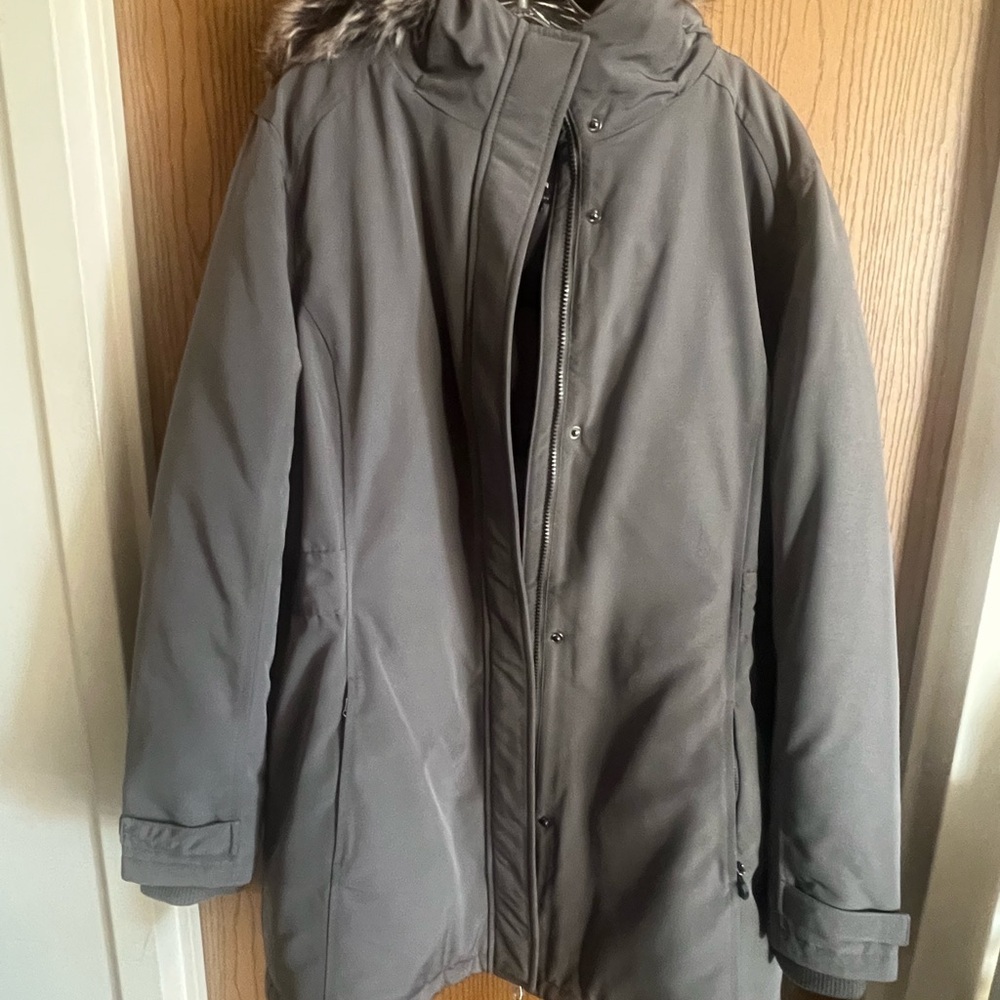 Spyder Women's Gray Parka Jacket with Faux Fur Hood